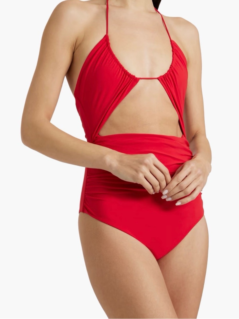 Magda Butrym Red Halter Ruched One-Piece Swimsuit US 6